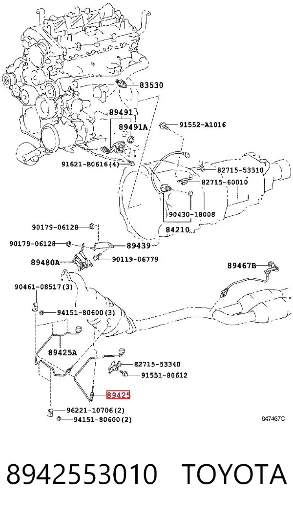 Sensor de temperatura dos gases de escape (GE), antes de filtro de partículas diesel 8942553010 Toyota