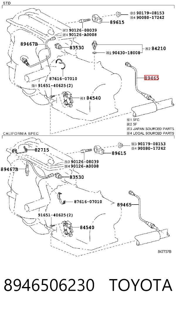 Sonda lambda, sensor de oxigênio depois de catalisador 8946506230 Toyota