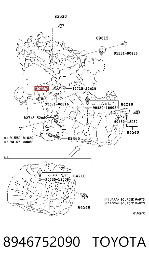 Sonda lambda, sensor de oxigênio até o catalisador 8946752090 Toyota