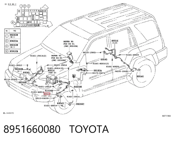 Fio dianteiro esquerdo de sensor ABS 8951660080 Toyota