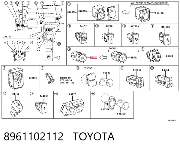 Botão de arranco de motor 8961102112 Toyota
