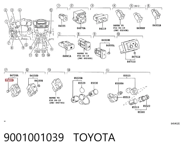 Lâmpada de painel (de painel de dispositivos) 9001001039 Toyota