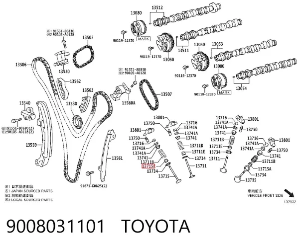 Vedação de válvula (de óleo) de escape 9008031101 Toyota