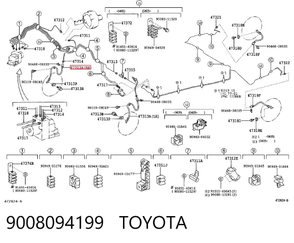 Mangueira do freio traseira direita 9008094199 Toyota