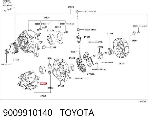 Rolamento do gerador 9009910140 Toyota