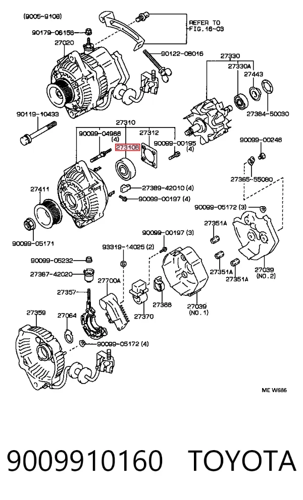 Rolamento do gerador 9009910160 Toyota