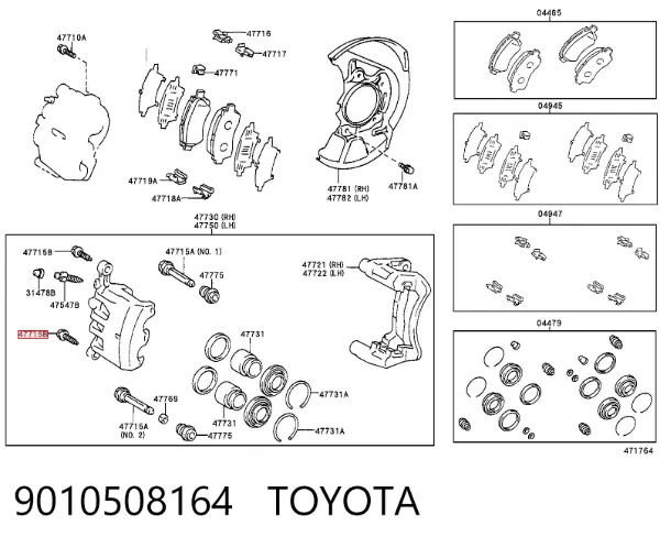 Parafuso do freio de suporte 9010508164 Toyota