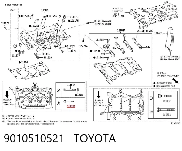Parafuso de cabeça de motor (CBC) 9010510521 Toyota