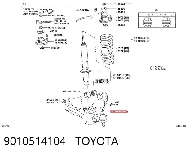Parafuso de fixação de amortecedor dianteiro 9010514104 Toyota