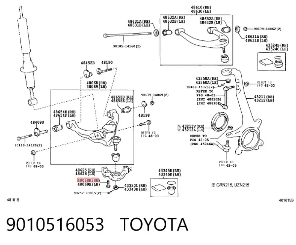Parafuso de fixação de braço oscilante dianteiro, inferior 9010516053 Toyota