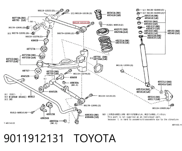 Parafuso de braço oscilante traseiro longitudinal (de inclinação) 9011912131 Toyota