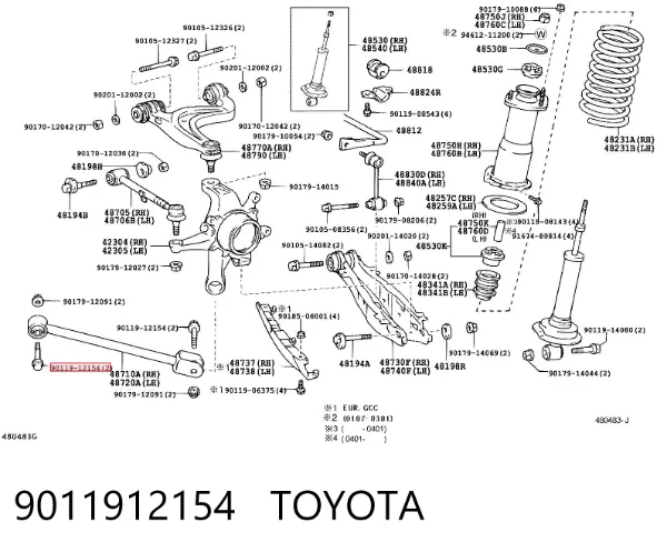 Parafuso de fixação do braço oscilante inferior traseiro 9011912154 Toyota