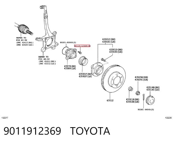 Parafuso de fixação de braço oscilante dianteiro, inferior 9011912369 Toyota