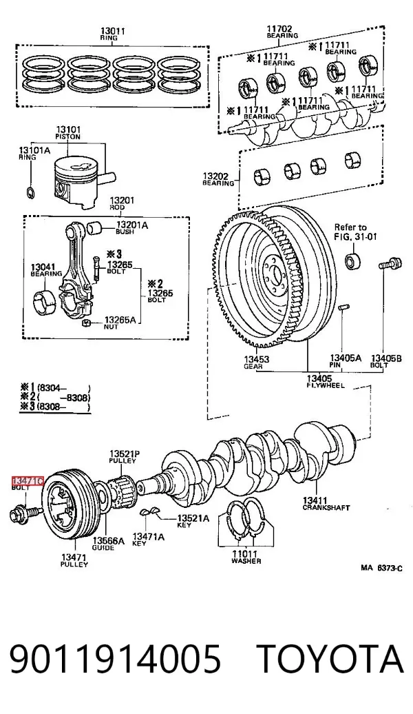 Parafuso da polia de cambota 9011914005 Toyota