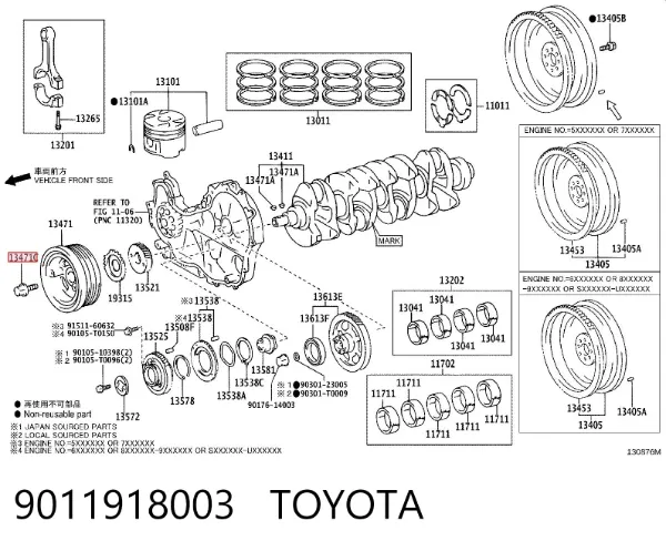 Parafuso da polia de cambota 9011918003 Toyota