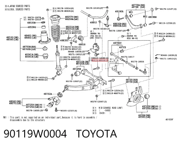 Parafuso de fixação do braço oscilante inferior traseiro 90119W0004 Toyota