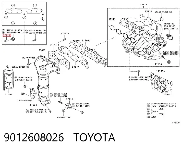 Prego de tubo coletor de escape 9012608026 Toyota