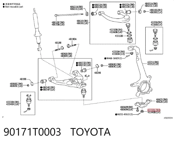 Porca de apoio esférico de suspensão dianteira 90171T0003 Toyota