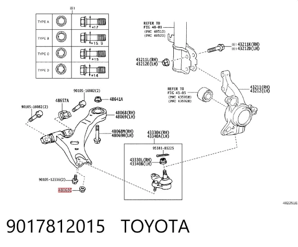 Porca de apoio esférico de suspensão dianteira 9017812015 Toyota