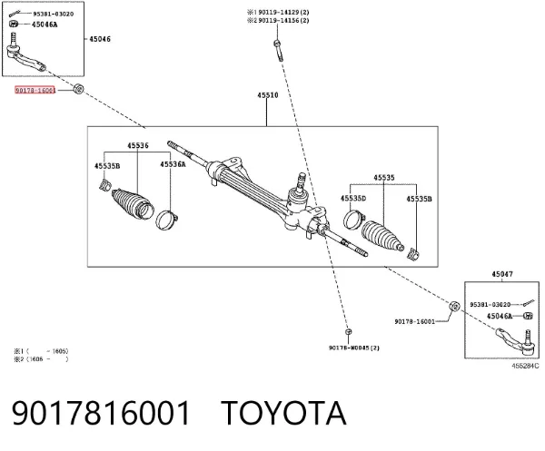 Porca de retenção da cremalheira da direção 9017816001 Toyota