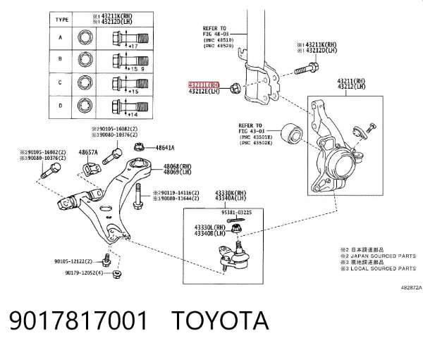 Porca de fixação de amortecedor 9017817001 Toyota