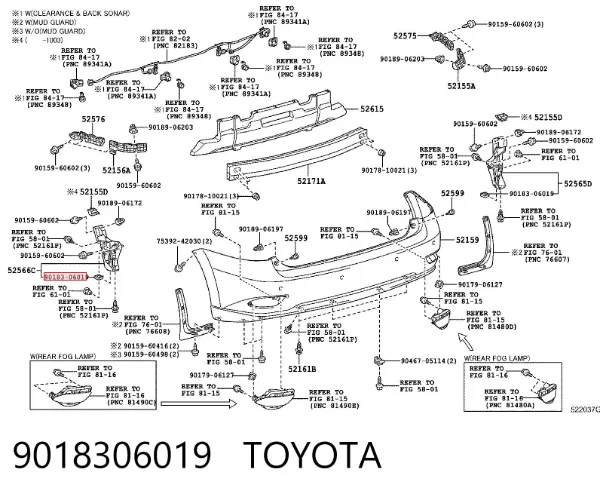 Cápsula (prendedor) de fixação de protetor de lama 9018306019 Toyota