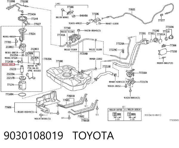 Vedante anular de tubo de combustível 9030108019 Toyota