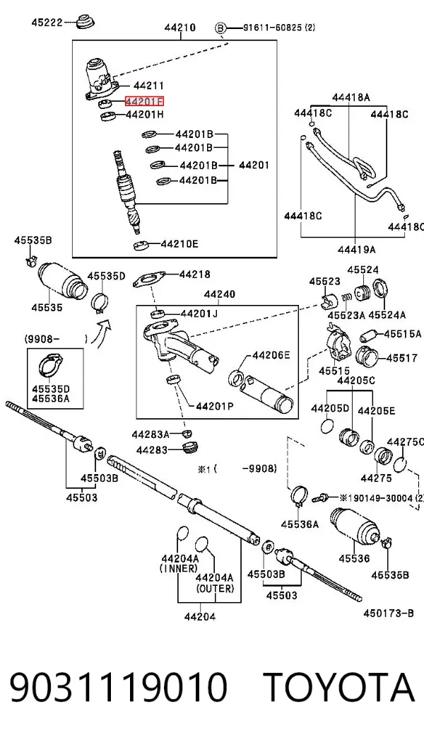 Bucim da árvore vertical da cremalheira da direção, kit 9031119010 Toyota