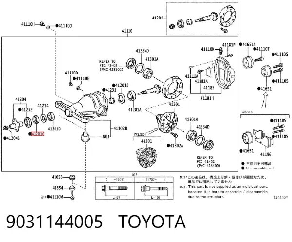 Bucim de redutor do eixo traseiro 9031144005 Toyota