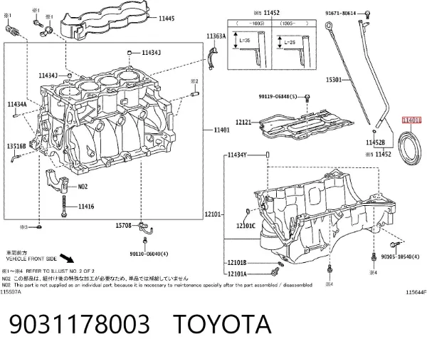 Vedação traseira de cambota de motor 9031178003 Toyota