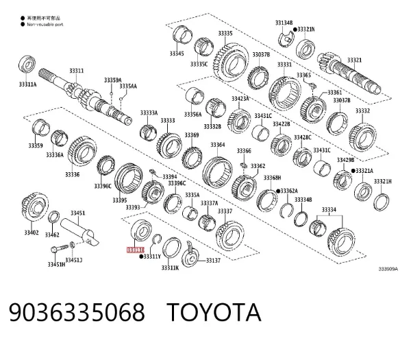 Rolamento da árvore primária da Caixa de Mudança 9036335068 Toyota