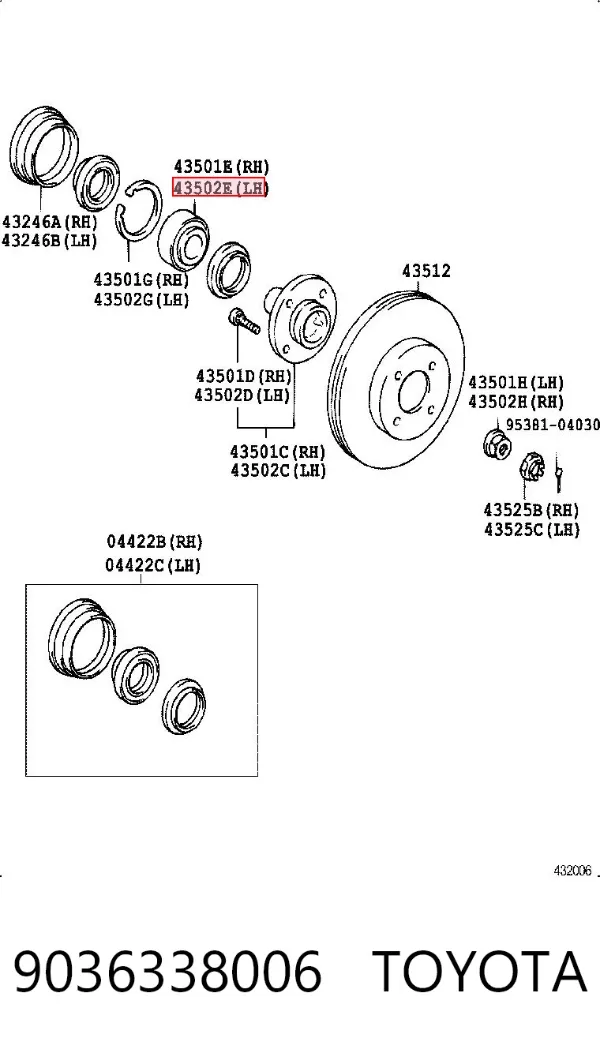 Rolamento de cubo dianteiro 9036338006 Toyota