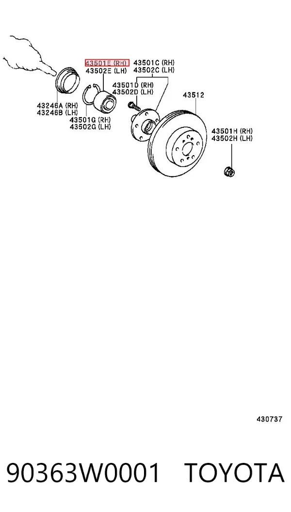 Rolamento de cubo dianteiro 90363W0001 Toyota