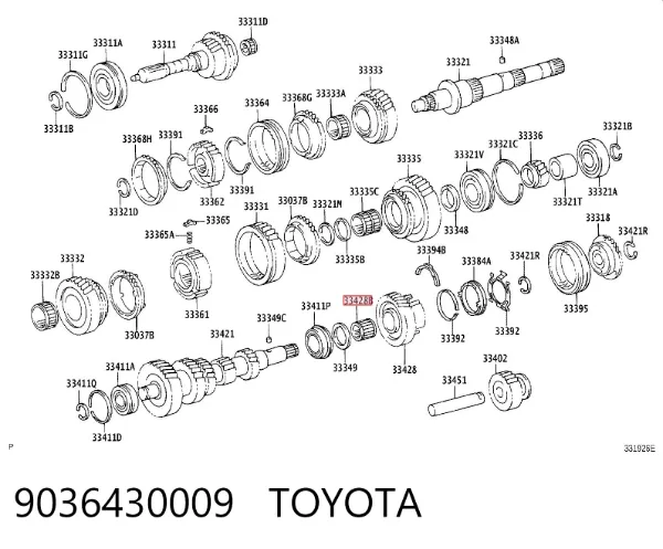 Rolamento da engrenagem de 5ª velocidade da Caixa de Mudança 9036430009 Toyota