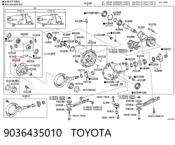 Rolamento de diferencial do eixo dianteiro 9036435010 Toyota