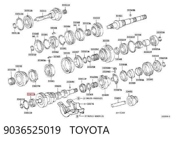 Rolamento da engrenagem de 5ª velocidade da Caixa de Mudança 9036525019 Toyota