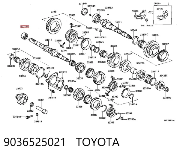 Rolamento de suporte da árvore primária da Caixa de Mudança (rolamento de centragem de volante) 9036525021 Toyota