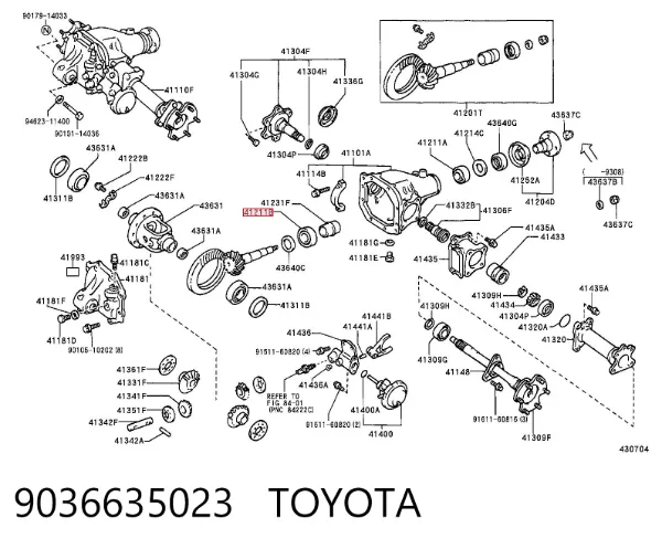 Rolamento interno da haste do eixo traseiro 9036635023 Toyota
