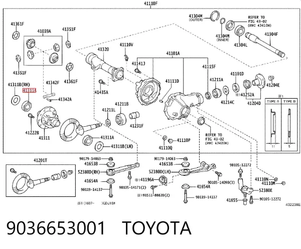 Rolamento de diferencial do eixo dianteiro 9036653001 Toyota