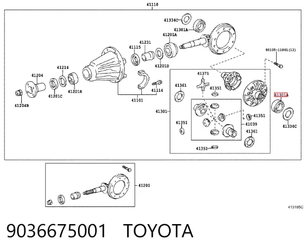 Rolamento de diferencial do eixo traseiro 9036675001 Toyota