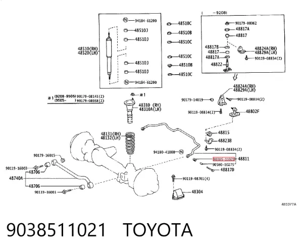 Bloco silencioso de estabilizador traseiro 9038511021 Toyota