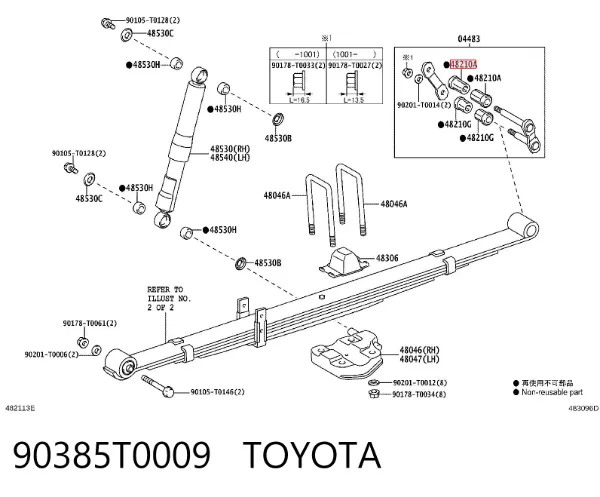 Bloco silencioso traseiro da suspensão de lâminas traseira 90385T0009 Toyota