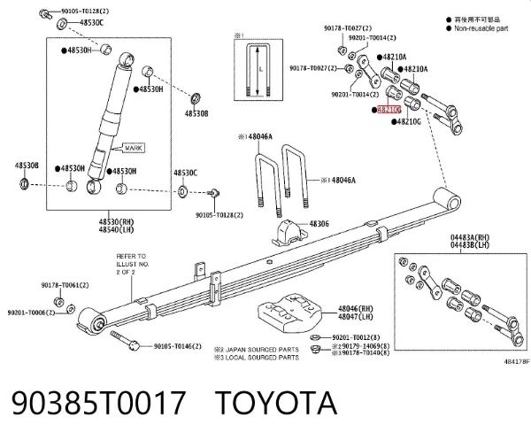 Bloco silencioso traseiro da suspensão de lâminas traseira 90385T0017 Toyota