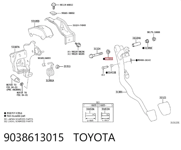 Bucha do eixo de pedal de embraiagem 9038613015 Toyota