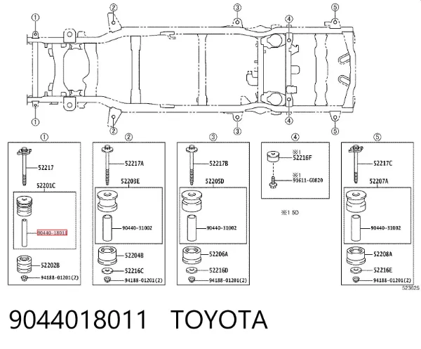 Bucha de coxim de chassi (de fixação de carroçaria) 9044018011 Toyota