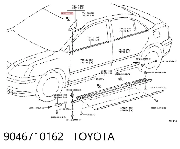 Cápsula (prendedor) de isolador térmico da capota 9046710162 Toyota