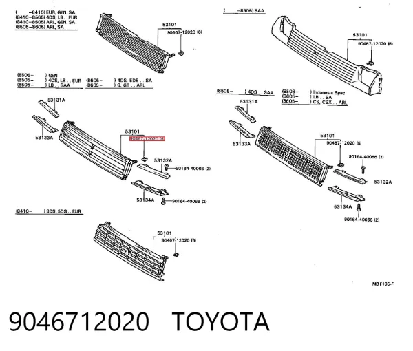 Cápsula (prendedor) de fixação de grelha do radiador ao panel 9046712020 Toyota