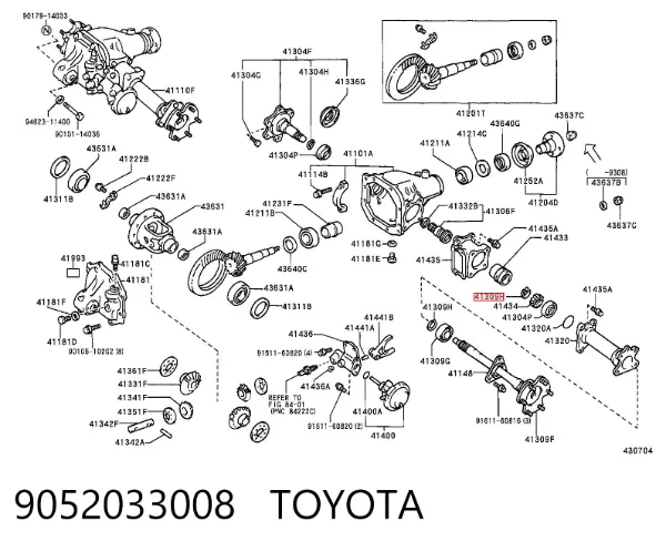Anel de travagem de rolamento do semieixo traseiro 9052033008 Toyota