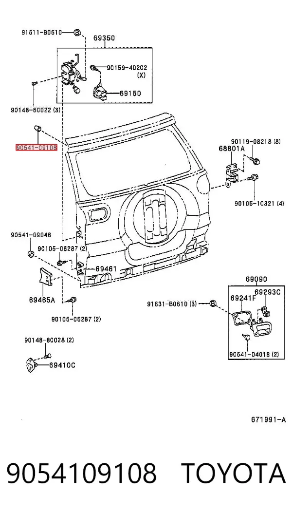 Limitador traseiro de abertura de porta 9054109108 Toyota