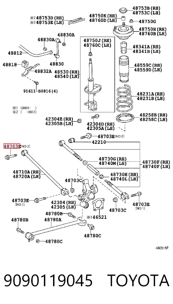 Parafuso de fixação de braço oscilante de inclinação traseiro, interno 9090119045 Toyota